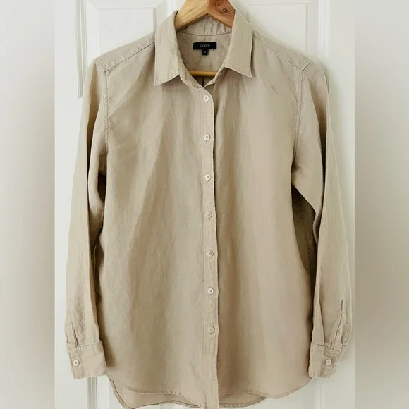 Quince Women's Button Down Shirts - White, Tan, Pink, and Blue - Picture 8 of 9